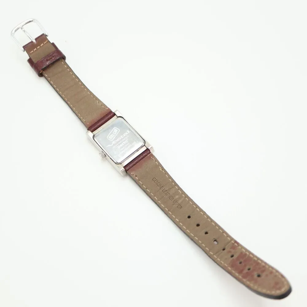Vestal Electro Women's Tank Watch 24mm Rectangle Black Dial Brown Leather Strap